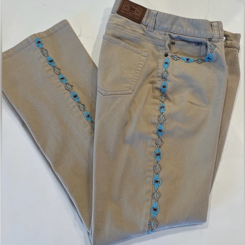 Lauren Ralph Lauren Tan Jeans with Beaded Accents. Size 4